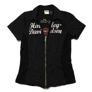 Harley Davidson Graphic Short-Sleeve Zip-Up Shirt